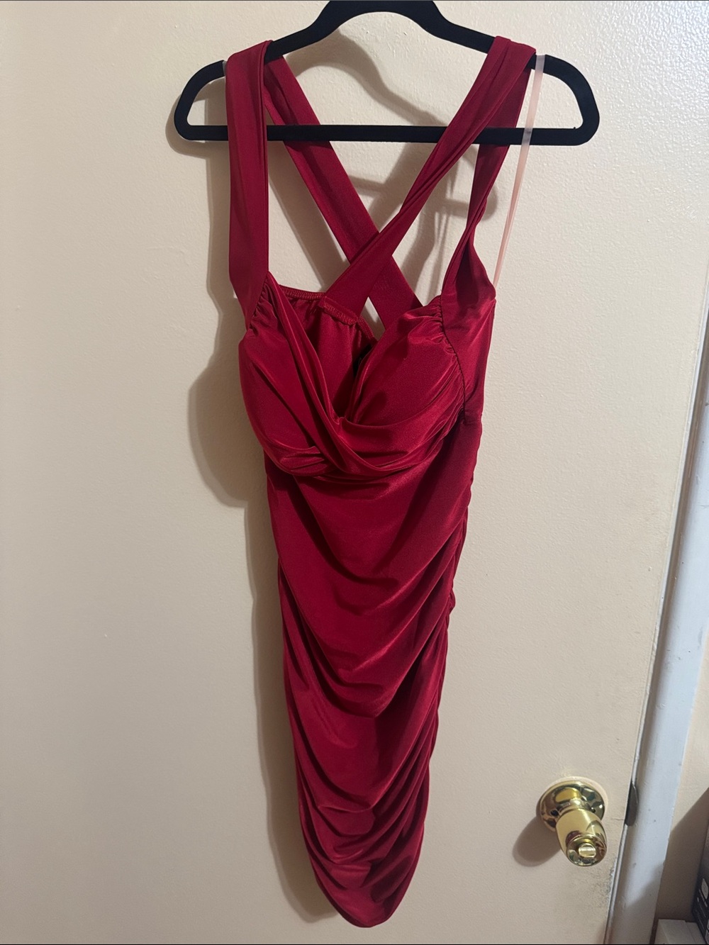 Red Ruched Crossback Bodycon Dress - Women